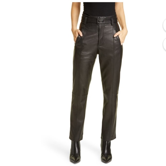 Joie Women's Trula Belted High Waist Leather Pants Black Size 6 - Picture 1 of 5